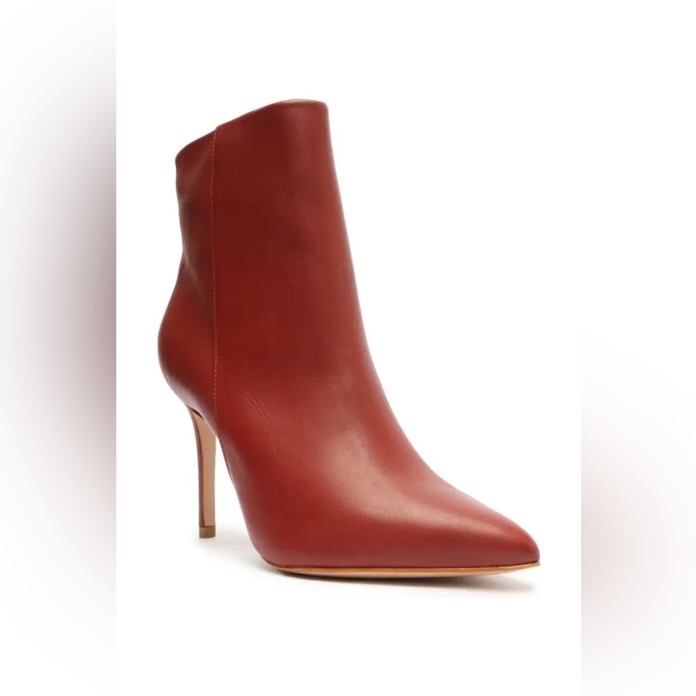 NWOT SCHUTZ Mikki Leather Mid Pointed Toe Red Leather Ankle Booties sz 8